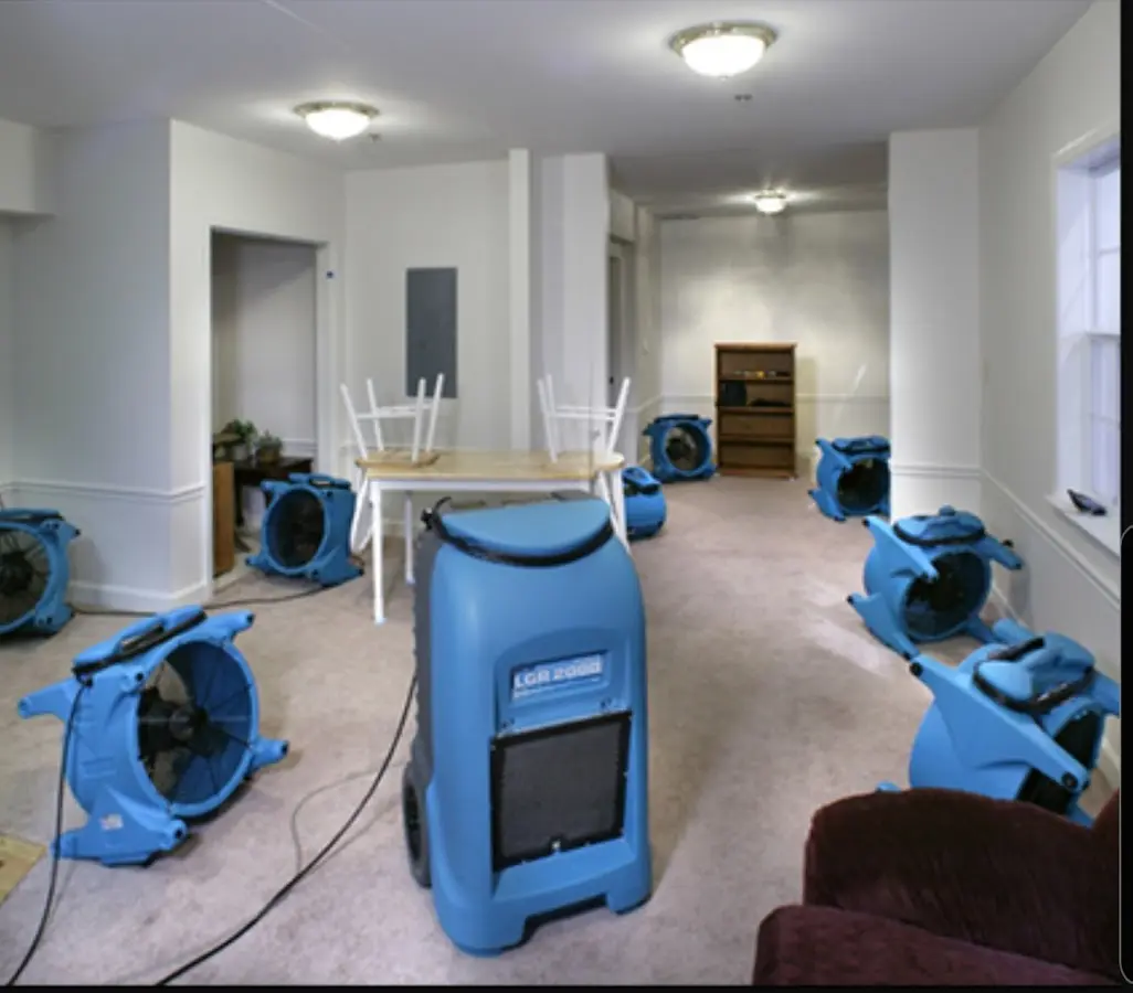 Air movers and dehumidifier setup for Water Extraction & Removal in Malvern
